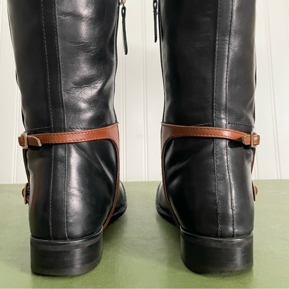 DSQUARED Tall Leather Riding Boots in Black w Tan Trim - Picture 12 of 16